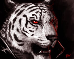 Rating: Safe Score: 0 Tags: black_body black_fur black_markings black_nose clothed clothing darksilver e621 felid fur headshot_portrait male mammal markings open_mouth pantherine portrait red_eyes solo stripes tiger white_body white_fur User: bunchy7s