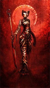 Rating: Questionable Score: 0 Tags: anthro bandage bast blood bodily_fluids claws deity digitigrade domestic_cat e621 egyptian egyptian_mythology felid feline felis female glaive green_eyes mammal mask melee_weapon middle_eastern_mythology mummy mythology polearm red_background red_theme sephiroth_art simple_background solo undead warm_colors weapon User: bunchy7s