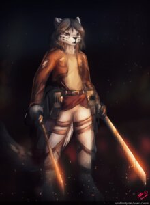 Rating: Safe Score: 0 Tags: 2013 anthro attack_on_titan belt biped black_hair clothed clothing dark_theme digital_media_(artwork) digital_painting_(artwork) dual_wielding e621 felid gloves glowing grey_hair hair handwear holding_melee_weapon holding_object holding_sword holding_weapon male mammal melee_weapon military omni-directional_mobility_gear painting_(artwork) pantherine pointy_ears pose prick_ears red_eyes sarki sarki_(character) shirt snow_leopard solo standing sword tail text topwear url weapon User: bunchy7s