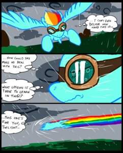 Rating: Safe Score: 0 Tags: 2012 blue_body blue_feathers blue_fur bodily_fluids clothed clothing comic crying dialogue digital_media_(artwork) e621 english_text equid equine eyewear feathered_wings feathers female feral flying friendship_is_magic fur goggles hair hasbro mammal metal_(artist) multicolored_hair my_little_pony mythological_creature mythological_equine mythology outside pegasus rainbow_dash_(mlp) rainbow_hair raining sad sky solo tears tears_of_sadness tears_on_cheek text the_feels wings User: bunchy7s
