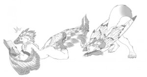 Rating: Questionable Score: 0 Tags: 2012 4_toes all_fours ambiguous_gender anisodactyl anthro armband arms_bent ass_up avian avian_feet beak bent_leg book butt claws digitigrade dinosaur dromaeosaurid duo e621 feathered_crest feathered_wings feathers feet greyscale head_crest holding_book holding_object long_tail looking_at_another looking_at_butt lying monochrome nude on_front one_calf_up paws prehistoric_species raised_calf raised_tail reading redraptor16 reptile saurischian scalie side_view simple_background snout surprised tail tail_feathers talons theropod toes velociraptor white_background wide_eyed winged_arms wings User: bunchy7s