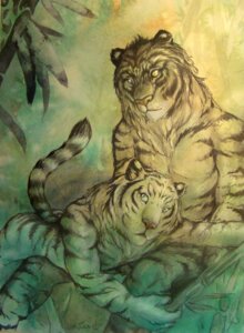 Rating: Questionable Score: 0 Tags: :3 anthro bamboo bamboo_tree chest_tuft detailed_background duo e621 felid forest fur head_on_lap light_theme looking_at_viewer lying male male/male mammal markings mixed_media nude on_front on_lap outside painting_(artwork) pantherine pen_(artwork) pink_nose plant restricted_palette ring_(marking) ringed_tail shalinka sitting striped_body striped_fur striped_markings striped_tail stripes tail tail_markings tiger traditional_media_(artwork) traditional_painting_(artwork) traditional_watercolor_(artwork) tree tuft watercolor_(artwork) User: bunchy7s
