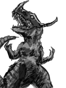 Rating: Safe Score: 0 Tags: 3:4 ambiguous_gender bandai_namco claws digimon digimon_(species) dinosaur e621 feral greymon greyscale horn markings monochrome prehistoric_species reptile roaring saurischian scalie simple_background sketch solo tail teeth theropod virus-91 white_background User: bunchy7s