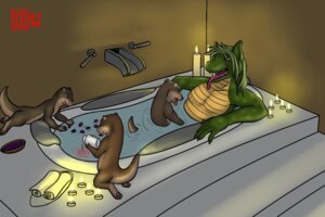 Rating: Questionable Score: 0 Tags: 2014 3:2 ambiguous_gender anthro bath candle e621 flower group mammal mustelid otter partially_submerged plant reptile scales scalie size_difference soap spa water xoloitz User: bunchy7s