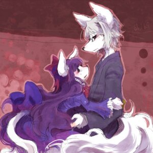 Rating: Safe Score: 0 Tags: 1:1 abstract_background anthro blush bodily_fluids canid canine canis duo e621 eye_contact eyewear female fox glasses hair hug long_hair looking_at_another male mammal pipisan purple_hair simple_background tail tears wolf User: bunchy7s