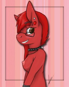 Rating: Questionable Score: 0 Tags: 4:5 anthro breasts brown_eyes collar e621 earth_pony elenazilla equid equine eyewear fan_character female fur glasses hair hasbro hi_res horse looking_at_viewer mammal my_little_pony nipples piercing pony red_body red_fur red_hair smile solo User: bunchy7s