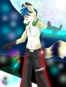 Rating: Safe Score: 0 Tags: 2009 anthro black_body black_fur black_nose blue_body blue_fur blue_hair bondage_pants bottomwear canid canine clothed clothing digital_media_(artwork) e621 fox fur gloves_(marking) glowsticking hair lights male mammal markings pants rave solo tail thunder_fox topless wolflady User: bunchy7s