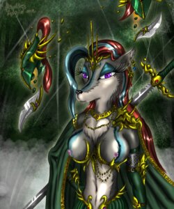 Rating: Questionable Score: 0 Tags: 5:6 anthro armor breasts brothergabriel canid canine canis digital_media_(artwork) e621 female fur grey_body grey_fur hair half-length_portrait hi_res mammal portrait red_hair solo warrior weapon wolf User: bunchy7s