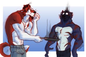 Rating: Safe Score: 0 Tags: amonomega anthro beard beef_stroganov big_muscles black_nose blazerwolf brown_body brown_fur brown_hair canid canine canis clothed clothing cookware doing_it_wrong domestic_dog duo e621 facial_hair felid frying_pan fur grey_body grey_fur hair holding_object husky hybrid kitchen_utensils looking_at_another male mammal muscular muscular_male nordic_sled_dog oops pantherine short_hair smoke spitz standing stripes tail tiger tools toony topless white_body white_fur wolf User: bunchy7s