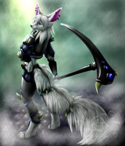 Rating: Safe Score: 0 Tags: anthro arctic_fox armor blue_eyes canid canine e621 ear_piercing female fluffy fluffy_tail fox fur hair hi_res kero_tzuki looking_at_viewer looking_back mammal melee_weapon piercing polearm scythe solo spikes tail true_fox weapon whiskers white_body white_fur white_hair User: bunchy7s