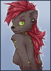 Rating: Questionable Score: 0 Tags: absurd_res anthro billiew black_nose blue_border border breasts e621 ear_piercing facial_piercing female green_eyes hair hi_res hyena looking_at_viewer mammal nipple_piercing nipples piercing red_hair side_boob simple_background solo spotted_hyena User: bunchy7s