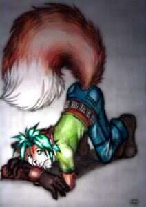 Rating: Safe Score: 0 Tags: anthro belt biped canid canine colored_pencil_(artwork) digital_media_(artwork) dipstick_tail e621 fluffy fluffy_tail fox furryratchet green_hair hair kneeling male mammal markings mixed_media solo submissive tail tail_markings traditional_media_(artwork) User: bunchy7s