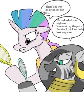 Rating: Safe Score: 0 Tags: duo e621 ear_piercing english_text equid equine female feral friendship_is_magic hasbro horn humor kl0ndike mammal mohawk my_little_pony mythological_creature mythological_equine mythology piercing princess princess_celestia_(mlp) royalty simple_background stripes text unicorn white_background zebra zecora_(mlp) User: bunchy7s