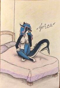 Rating: Questionable Score: 0 Tags: absurd_res anthro aquatic barefoot bed biped bottomwear breasts clothed clothing crossed_legs e621 erica facial_piercing feet female fish foxxtrot furgonomic_piercing furgonomics furniture hi_res lip_piercing nipples non-mammal_breasts non-mammal_nipples pants piercing shark sitting smile solo tail tail_piercing topless traditional_media_(artwork) User: bunchy7s