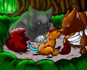 Rating: Safe Score: 0 Tags: 5:4 blue_tail bubble_kitten17 canid canine canis detailed_background e621 ear_piercing egg eyes_closed father_(lore) feather_chibika feathered_wings feathers felid female feral forest fur grey_body grey_fur group male mammal mother_(lore) outside parent_(lore) piercing plant tail toony traditional_media_(artwork) tree wings wolf wood young young_feral User: bunchy7s