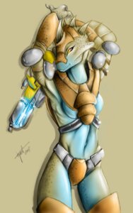 Rating: Questionable Score: 0 Tags: 5:8 alien anthro armor arms_above_head breasts clothed clothing e621 epic_games faraleth female gen_mo'kai midriff misterr-q non-mammal_breasts pose raised_arm scalie solo unconvincing_armor under_boob unreal_(series) weapon User: bunchy7s
