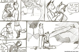 Rating: Questionable Score: 0 Tags: 2012 anthro bdsm bondage bottomwear bound canid canine clothing collar comic digital_drawing_(artwork) digital_media_(artwork) duo e621 english_text felid feline female fever_low forest fox greyscale hair hybrid lake lynx male male/female mammal monochrome outside plant procyonid public raccoon rhari rope skirt stripes tail text tree url wood User: bunchy7s