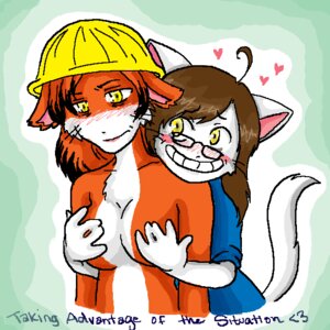 Rating: Questionable Score: 0 Tags: 1:1 anthro bittersweet_candy_bowl blush breasts brown_hair clothed clothing covering covering_another covering_breasts crossgender domestic_cat duo e621 felid feline felis female female/female grin hair heart_symbol mammal mature_anthro mature_female mother_(lore) parent_(lore) paulo's_dad shirt smile sock_(artist) sock_(character) tail topwear yellow_eyes User: bunchy7s