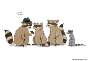Rating: Safe Score: 0 Tags: anthro cigar clothing e621 gangster group hat headgear headwear humor liz_climo mafia male mammal murid murine procyonid pun raccoon rat rodent simple_background smoking tail text url white_background User: bunchy7s
