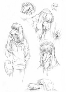 Rating: Safe Score: 0 Tags: canid canine canis clothing domestic_dog e621 female hat headgear headwear hibbary khenti mammal monochrome pose sketch solo User: bunchy7s