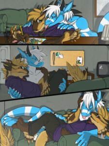 Rating: Safe Score: 0 Tags: 2012 3:4 3_toes 5_fingers anthro anthro_on_anthro beard black_body black_bottomwear black_clothing black_fur black_hair black_horn black_pants blonde_hair blue_body blue_eyes blue_inner_ear blue_scales blush bodily_fluids bottomwear brown_body brown_claws brown_fur bulletin_board carrying_another claws clothed clothing collar comic dragon drawing_(action) drawing_(object) drooling duo e621 ear_piercing ear_ring electronics eyes_closed eyewear eyrich facial_hair feathers feet finger_claws fingers fur furniture furred_dragon furred_scalie glasses hair hand_on_leg hand_on_side hand_on_thigh happy hi_res holding_object holding_pencil holding_writing_utensil horn information_board inside jacket living_room love lying male male/male male_on_bottom male_on_top multicolored_body multicolored_fur mythological_creature mythological_scalie mythology on_back on_bottom on_sofa on_top open_mouth pants pencil_(object) photo piercing purple_clothing purple_jacket purple_topwear red_collar ring_piercing romantic romantic_couple saliva scales scalie schism sitting sofa sweat tail tan_body tan_fur television the-narutoshi toe_claws toes tongue tongue_out topless topwear torn_bottomwear torn_clothing torn_pants two_tone_body two_tone_fur underwear white_body white_claws white_fur white_hair white_scales writing_utensil yellow_body yellow_fur User: bunchy7s