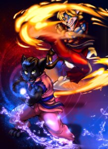 Rating: Safe Score: 0 Tags: 4_toes abstract_background action_pose anthro auva barefoot belt black_body black_fur black_nose bottomwear brown_hair canid canine capcom clothed clothing cosplay dan_hibiki dipstick_tail duo e621 electricity feet felid fingerless_gloves fire flying_kick fox-die front_view fully_clothed fur gloves green_eyes hadouken hair handwear jumping keikogi ken_masters ki_blast kick lenoh looking_at_viewer male mammal markings martial_arts_uniform midair motion_blur multicolored_tail muscular muscular_male open_mouth open_smile orange_hair pants ponytail pose shirt short_hair smile sportswear standing street_fighter tail tail_markings teeth toes topwear torn_clothing water User: bunchy7s
