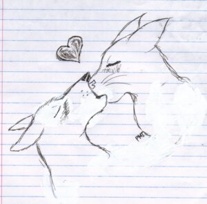 Rating: Safe Score: 0 Tags: ambiguous_gender black_and_white canid canine canis domestic_cat domestic_dog duo e621 felid feline felis feral grandfathered_content heart_symbol kiss_on_lips kissing lined_paper love mammal monochrome pen_(artwork) phreak sketch traditional_media_(artwork) User: bunchy7s
