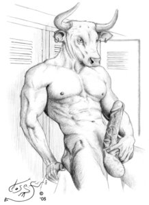 Rating: Explicit Score: 0 Tags: 1boy anthro balls black_and_white bovine bull cattle ear_piercing earring erection european_mythology greek_mythology josef_jones locker_room male male_only minotaur monochrome mythology nude penis piercing rule34 sheath solo User: bunchy7s