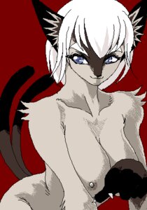 Rating: Questionable Score: 0 Tags: anthro big_breasts black_body black_fur blue_eyes breasts brown_body brown_fur claws cobayashi digital_media_(artwork) dipstick_tail domestic_cat e621 felid feline felis female front_view fur gloves_(marking) grey_body grey_fur hair half-length_portrait inner_ear_fluff kemono looking_at_viewer low_res mammal markings multi_tail multicolored_tail nipples nude oekaki portrait raised_tail red_background seductive short_hair simple_background solo tail tail_markings tuft white_hair User: bunchy7s