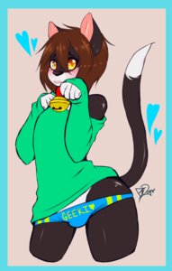 Rating: Questionable Score: 0 Tags: amber_eyes ambiguous_gender anthro ash_(rksparkster) bell black_nose blush brown_hair clothing digital_media_(artwork) domestic_cat e621 felid feline felis geekidog hair heart_symbol hi_res looking_at_viewer mammal panties solo tongue tongue_out underwear User: bunchy7s