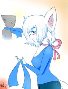 Rating: Safe Score: 0 Tags: anthro bittersweet_candy_bowl blue_eyes blush clothed clothing domestic_cat duo e621 felid feline felis female green_eyes khao_manee korat_cat lucy_(bcb) male mammal mike_(bcb) mynameslucytoo ribbons scarf smile solo_focus User: bunchy7s
