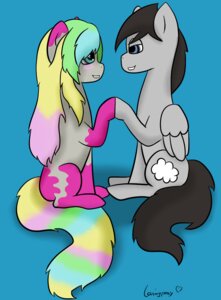 Rating: Safe Score: 0 Tags: blush duo e621 equid equine feathered_wings feathers female feral hair hasbro hi_res lovingpony male mammal multicolored_hair my_little_pony mythological_creature mythological_equine mythology pegasus sparklefur tail wings User: bunchy7s