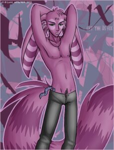 Rating: Questionable Score: 0 Tags: 2003 adr anthro biped bottomwear character_name clothed clothing condom e621 english_text glamfur green_eyes hands_behind_head ix lagomorph leporid long_ears looking_at_viewer lurid male mammal outline pants pose rabbit seductive sexual_barrier_device solo standing tail text topless unzipped zipper User: bunchy7s