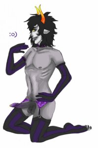 Rating: Explicit Score: 0 Tags: 1boy :) artist_request black_hair choker danjou facepaint gamzee_makara gloves grey_eyes grey_skin homestuck horns looking_at_viewer male ms_paint_adventures penis penis_piercing pointy_ears rule34 short_hair solo source_request stockings troll white_background User: bunchy7s
