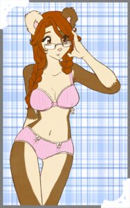 Rating: Safe Score: 0 Tags: anthro bear bra brown_eyes clothing e621 eyewear female glasses mammal obliviousally panties ribbons solo underwear User: bunchy7s