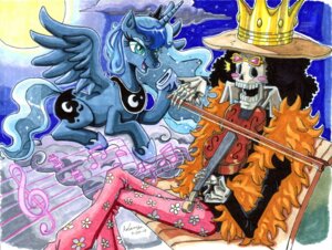Rating: Safe Score: 0 Tags: 2013 blue_hair bone bow_(stringed_instrument) bowed_string_instrument brook_(one_piece) clothing cloud crossover crown cutie_mark duo e621 english_text equid equine eyewear feathered_wings feathers female feral friendship_is_magic hair hasbro hat headgear headwear holding_object horn irie-mangastudios male mammal moon musical_instrument my_little_pony mythological_creature mythological_equine mythology night one_piece open_mouth playing_music playing_violin princess_luna_(mlp) quadruped signature sitting skeleton skull star string_instrument tail text traditional_media_(artwork) undead violin winged_unicorn wings User: bunchy7s