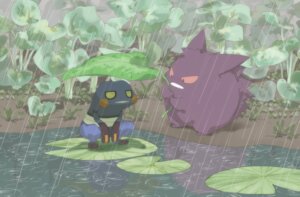 Rating: Safe Score: 0 Tags: ambiguous_gender croagunk duo e621 generation_1_pokemon generation_4_pokemon gengar holding_leaf holding_object kaku_mui kind leaf leaf_umbrella lily_pad nintendo outside plant pokemon pokemon_(species) pond raining umbrella water User: bunchy7s