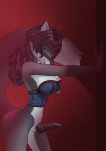Rating: Explicit Score: 0 Tags: anthro black_hair black_penis blue_eyes bottomless canid canine clothed clothing corset e621 erection fionafortunecookie fox genitals gynomorph hair intersex jewelry lingerie mammal navel necklace pendant penis raishi red_background simple_background solo tail topwear User: bunchy7s