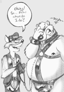 Rating: Questionable Score: 0 Tags: anthro bdsm bear bondage bound canid canine chain clothing dominant dominant_male duo e621 facepalm fox greyscale hat headgear headwear humor key lazy male male/male mammal monochrome nipples overweight piercing polar_bear sketch submissive submissive_male ursine what zexyz User: bunchy7s