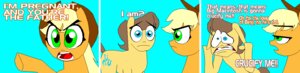 Rating: Questionable Score: 0 Tags: 2012 applejack_(mlp) blonde_hair blue_background blue_eyes brown_hair clothing comic cowboy_hat cutie_mark dialogue duo e621 earth_pony english_text equid equine female feral friendship_is_magic fur green_eyes hair hasbro hat headgear headwear horse long_image male mammal my_little_pony orange_body orange_fur pony simple_background tan_body tan_fur text tyrranux wide_image User: bunchy7s