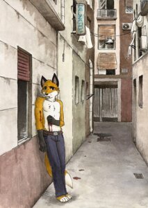 Rating: Questionable Score: 0 Tags: 4_toes 5_fingers alley anthro barefoot belt biped black_body black_fur blood blood_on_arm blood_on_belly blood_on_chest blood_on_face bodily_fluids bottomwear bullet_wound canid canine clothed clothing day denim denim_bottomwear denim_clothing dipstick_tail drain e621 feet fingers fox fur gloves_(marking) hand_on_belly jeans leaning male mammal markings orange_body orange_fur outside pants rayfkm solo standing tail tail_markings toes topless white_body white_fur window wounded User: bunchy7s