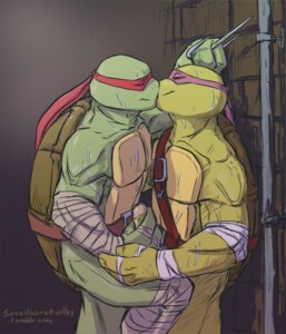 Rating: Explicit Score: 0 Tags: against_surface against_wall anthro athletic bandage baraqueen belt biceps brother_(lore) brothers_(lore) donatello_(tmnt) duo e621 erection eyes_closed genitals green_body green_skin handjob incest_(lore) kissing male male/male mask muscular ninja pecs penile penis pose raised_leg raphael_(tmnt) reptile scales scalie sex sia sibling_(lore) standing teenage_mutant_ninja_turtles turtle warrior weapon User: bunchy7s