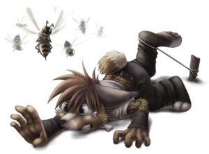 Rating: Safe Score: 0 Tags: 2010 anthro arthropod bee belt blue_eyes bodily_fluids bottomwear clothed clothing e621 feet felid feline hindpaw hymenopteran insect insect_wings lynx male mammal pants paws shirt silverfox5213 simple_background solo stake tattoo tears teeth tie-out topwear white_background wings User: bunchy7s