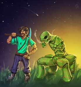 Rating: Safe Score: 0 Tags: 2010 blue_eyes brown_hair creeper_(minecraft) detailed detailed_background diamond_(gem) diamond_pickaxe duo dvan7 e621 gem hair hi_res human male mammal microsoft minecraft mojang night outside pickaxe shooting_star sky space stain star starry_sky steve_(minecraft) sunrise toony uhoh xbox_game_studios User: bunchy7s