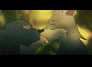 Rating: Questionable Score: 0 Tags: 2d_animation animated animated_gif anthro bear bodily_fluids breasts canid canine canis detailed_background duo e621 eyes_closed female forest fox french_kissing fur interspecies kissing licking love low_res making_out male male/female mammal nature outside plant saliva short_playtime tongue tongue_out tree wolf yacopyrex User: bunchy7s