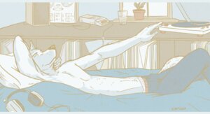 Rating: Questionable Score: 0 Tags: anthro bed biped canid canine canis clothed clothing e621 eyes_closed furniture latex letterbox lying male mammal music on_back ozinec solo stereo topless wolf User: bunchy7s