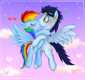 Rating: Safe Score: 0 Tags: 2011 blue_body blue_feathers blue_fur cutie_mark detailed_background digital_media_(artwork) duo e621 equid equine exclamation_point eyewear feathered_wings feathers female feral flying friendship_is_magic fur goggles green_eyes hair hasbro heart_symbol hug kiss_on_lips kissing love male male/female mammal mn27 multicolored_hair multicolored_tail my_little_pony mythological_creature mythological_equine mythology pegasus rainbow_dash_(mlp) rainbow_hair rainbow_tail soarin_(mlp) surprise_kiss tail toony wings wonderbolts_(mlp) User: bunchy7s