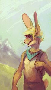 Rating: Safe Score: 0 Tags: accessory anthro backpack blonde_hair blue_kerchief blue_neckerchief bottomwear clothed clothing cornershop digital_media_(artwork) e621 ears_up grass hair headband kerchief killerbunnys lagomorph leporid looking_forward male mammal mountain neckerchief neckwear outside plant rabbit sky solo standing straps topless User: bunchy7s