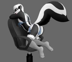Rating: Questionable Score: 0 Tags: 2009 accelo anthro bent_over blue_eyes bulge butt chair clothed clothing crossdressing e621 feet femboy fluffy fluffy_tail footwear furniture gradient_background grey_background hair hi_res hindpaw kiba_skunk_(nav) legwear looking_at_viewer male mammal mephitid office_chair open_mouth panties paws presenting raised_tail short_hair simple_background skunk socks solo tail underwear white_hair wide_hips User: bunchy7s