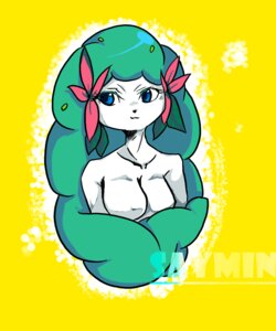 Rating: Questionable Score: 0 Tags: accessory anthro blue_eyes breasts e621 elemental_creature female flora_fauna flower flower_(anatomy) flower_in_hair front_view generation_4_pokemon green_hair hair hair_accessory head_flower land_forme_shaymin legendary_pokemon looking_aside nintendo plant pokemon pokemon_(species) pokemorph shaymin simple_background solo unknown_artist white_body white_skin yellow_background User: bunchy7s